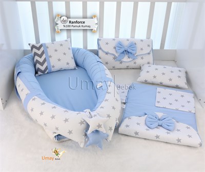 Umay BebekBabynest Çantalı Alt Açma Seti (Mavi Beyaz)