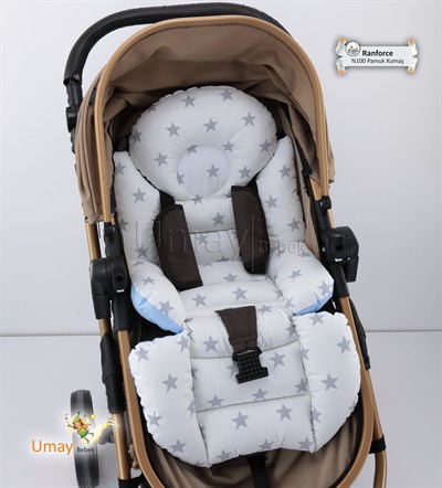 Umay BebekBel Destekli Bebek Arabası Minderi (Beyaz Mavi)
