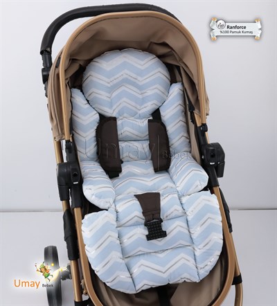 Umay BebekBel Destekli Bebek Arabası Minderi (Mavi Zigzag)