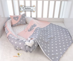 Umay BebekGri yıldız - Pembe Babynest Bebek Yatağı ve Polar Battaniyesi	
