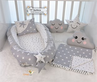 Gri Yıldız  Babynest Bebek Yatak Takımı Pikeli