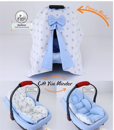 Umay BebekPuset Örtüsü Takımı Minderli-Beyaz Mavi (Panço)